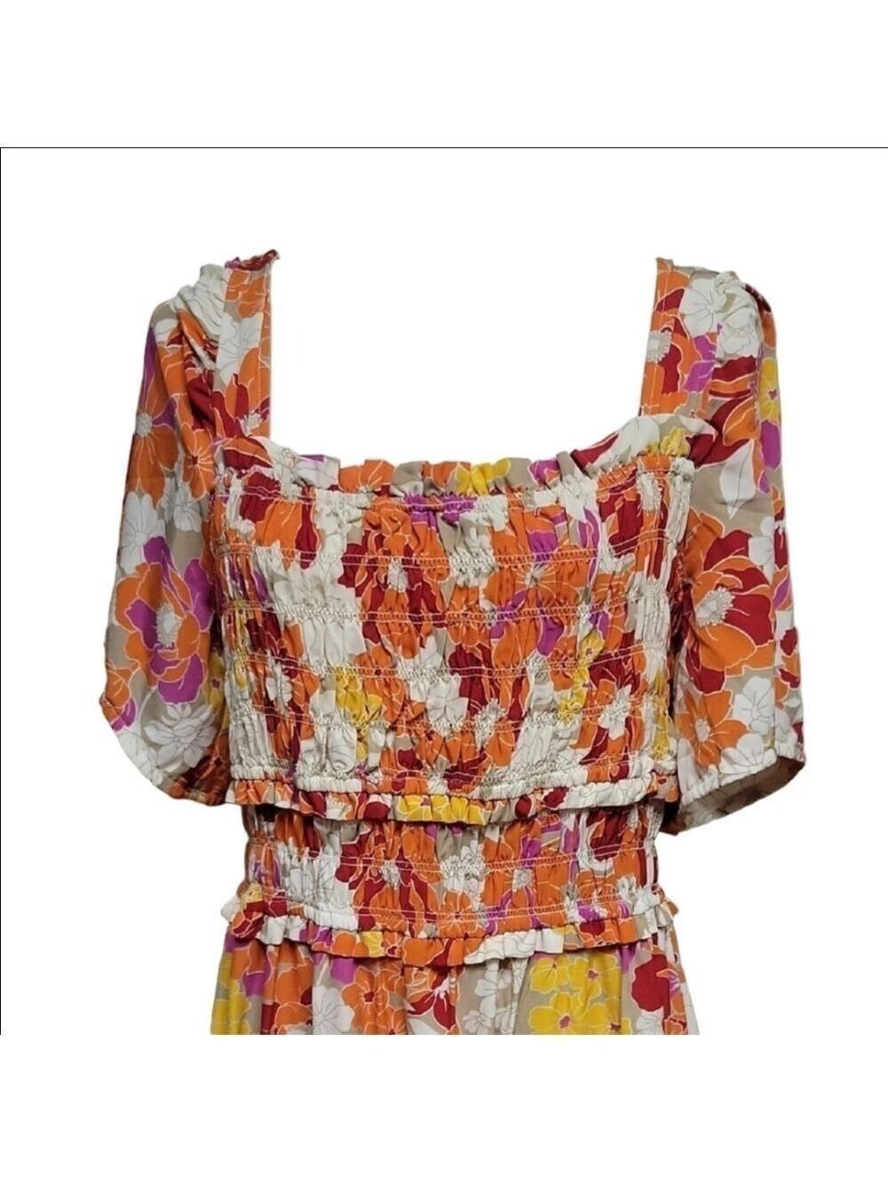 Orange Puff Sleeve Maxi Sundress for Wedding Guests XL Beach Summer Winetasting - Picture 4 of 9